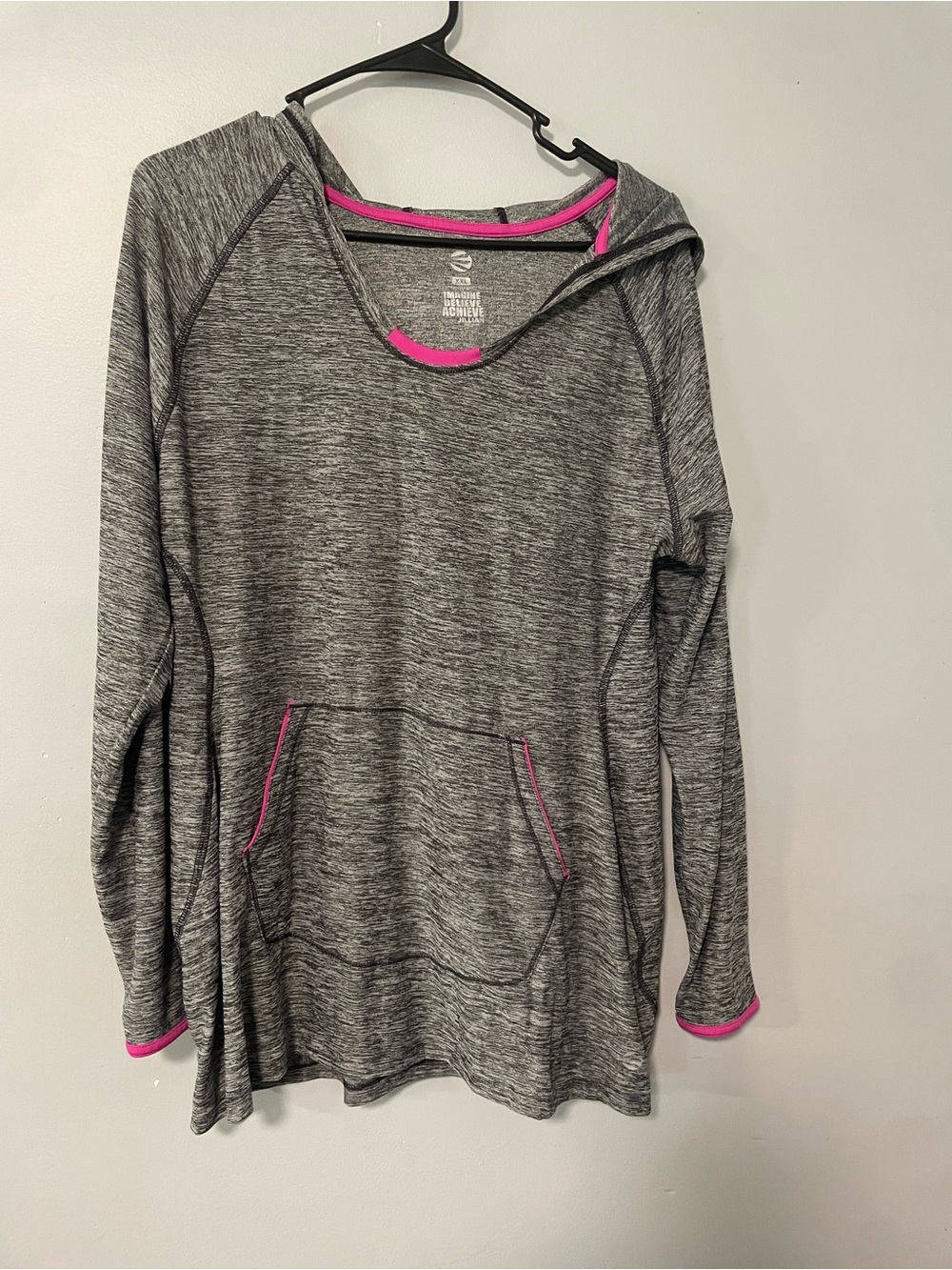 Jillian Michaels Heather Gray Hoodie with Pink Trim - Active Pullover XXL